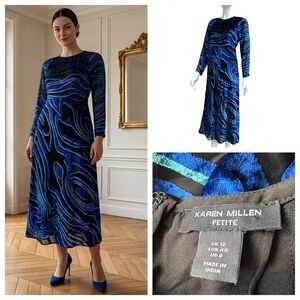Karen Millen Royal Blue Burnout Velvet Devore Midaxi Dress‎ 8 Petite Whimsygoth
